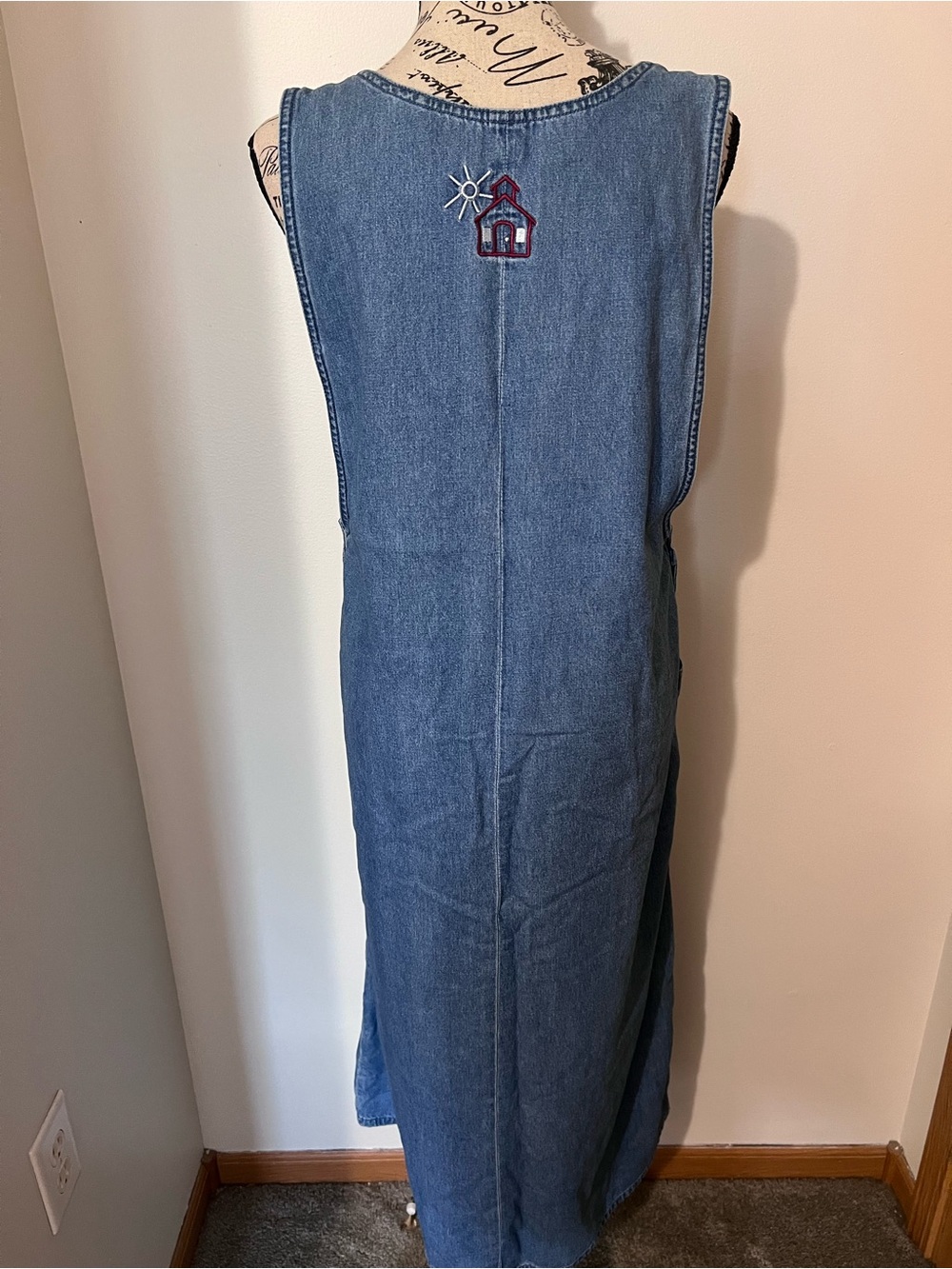 VTG Christopher & Banks Denim Jumper Dress Teacher School Days Apple Alphabet L - Picture 6 of 11